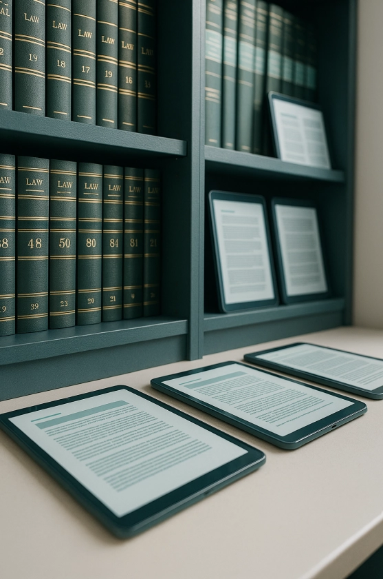 Legal library with books and digital articles